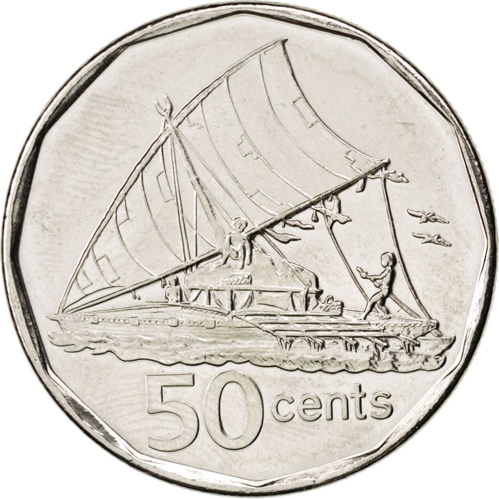 Fiji | 50 Cents Coin | Sailing canoe | Km:122 | 2009 - 2010