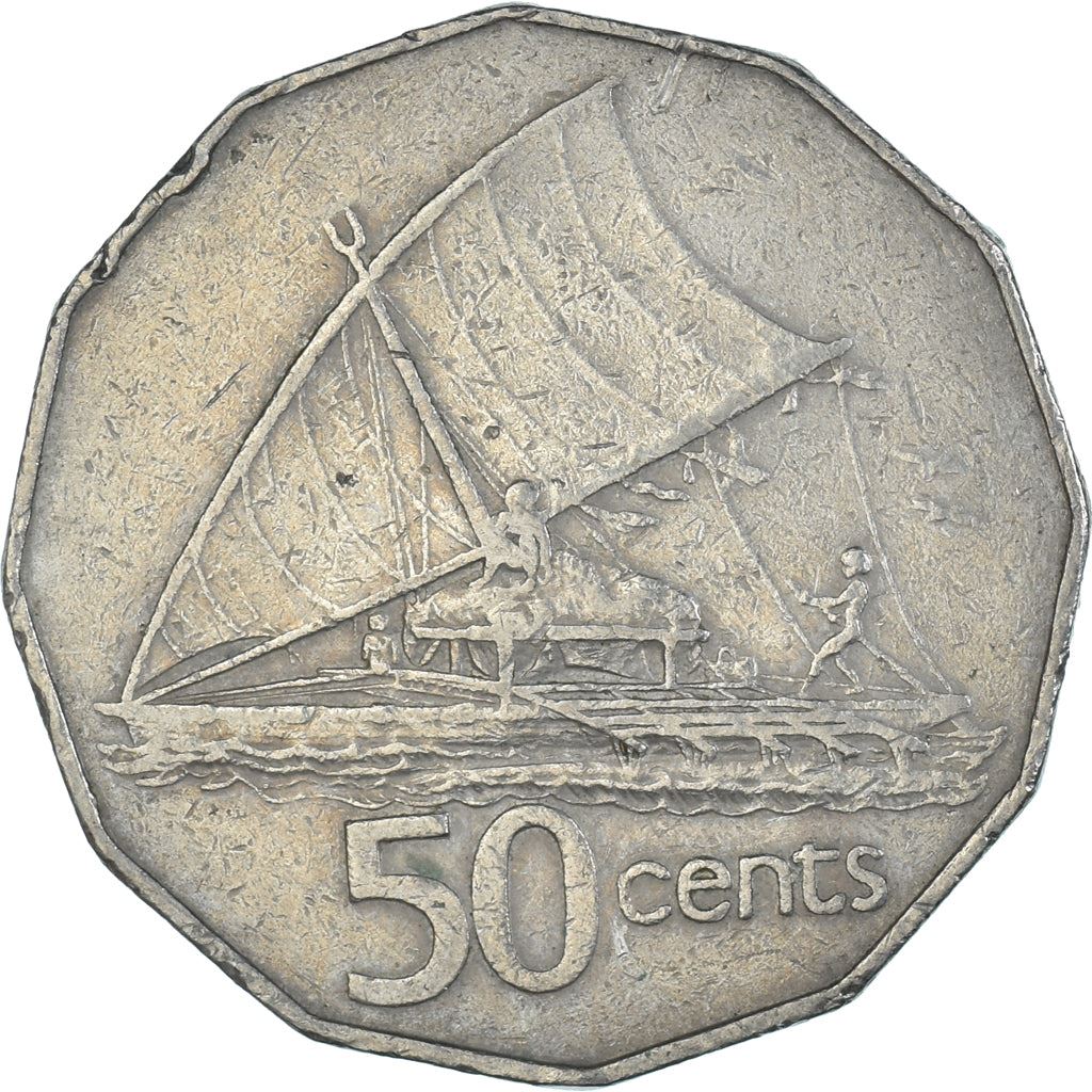 Fiji | 50 Cents Coin | Sailing canoe | Km:54 | 1986 - 1987