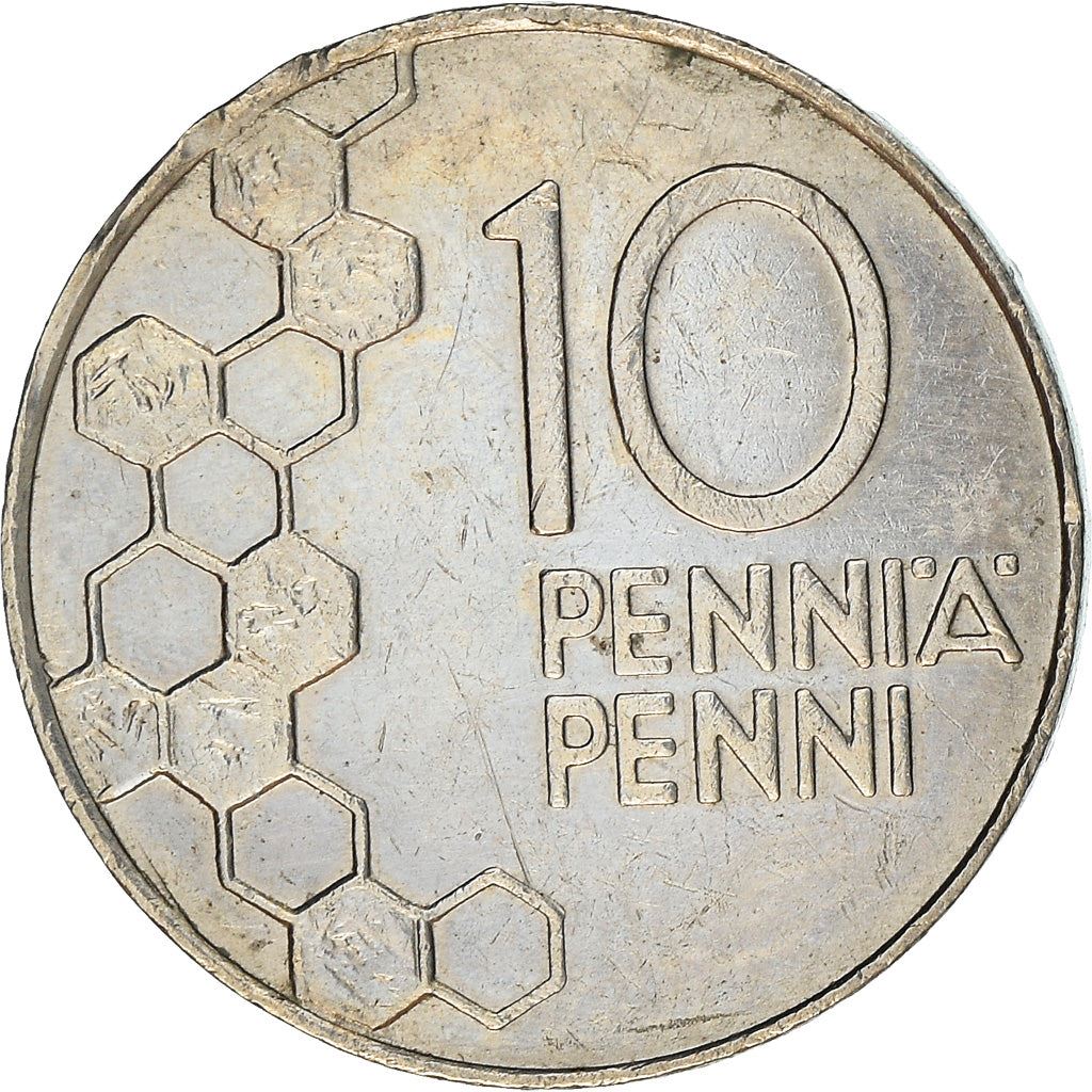 Finland Coin Finnish 10 Pennia | Lily of The Valley | Honeycombs | KM65 | 1990 - 2001