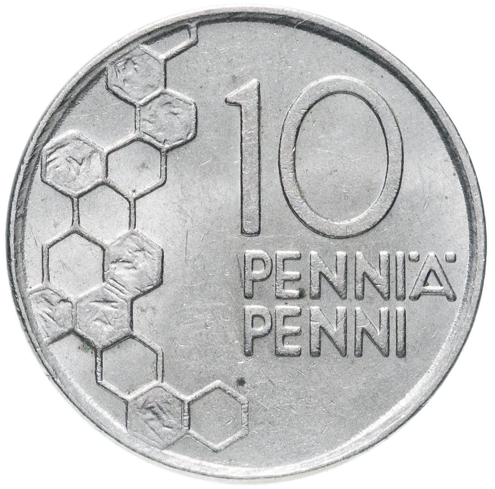 Finland Coin Finnish 10 Pennia | Lily of The Valley | Honeycombs | KM65 | 1990 - 2001