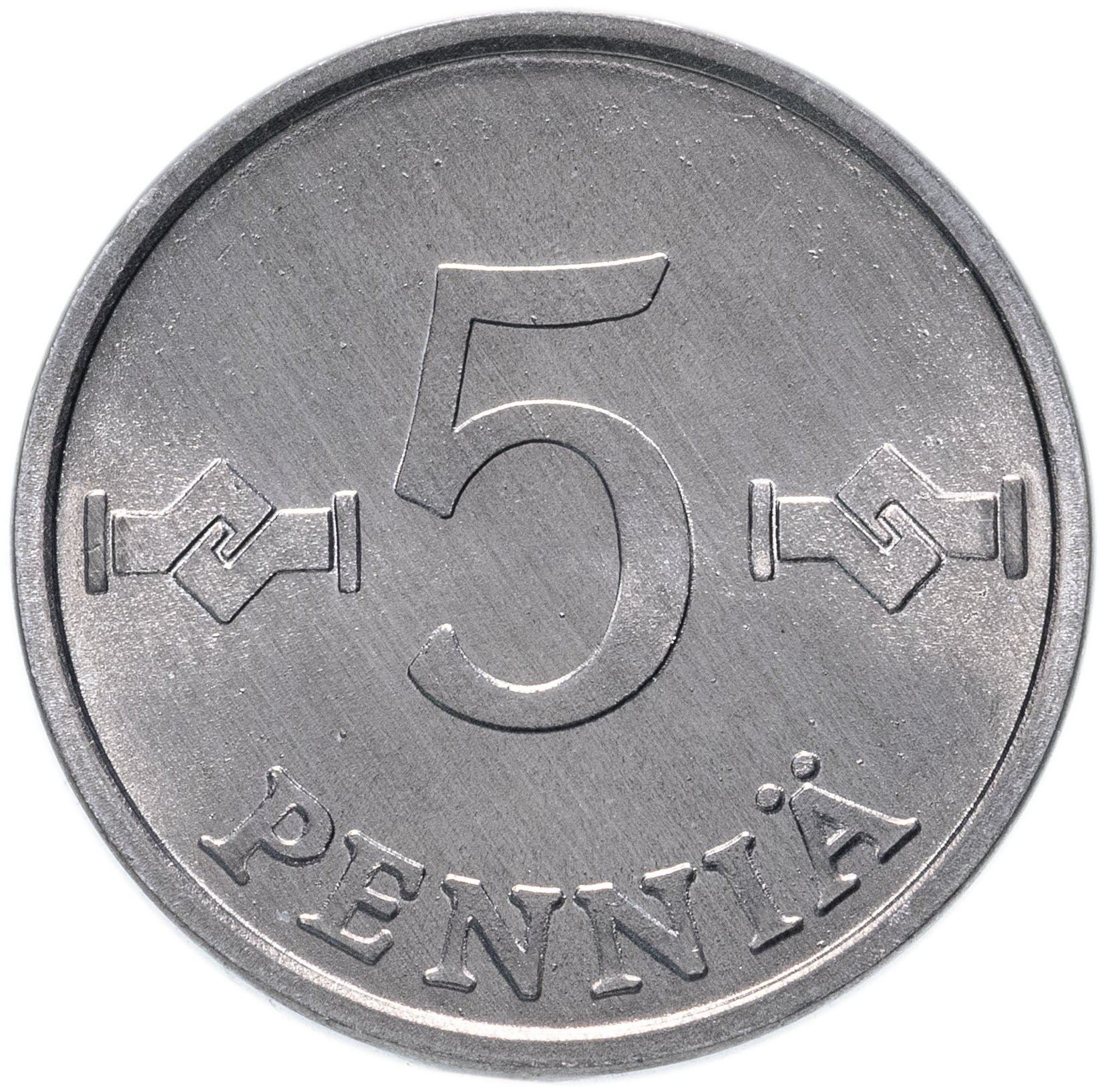 Finland Coin Finnish 5 Pennia | Saint Hannes Cross | KM45a | 1977 - 1990