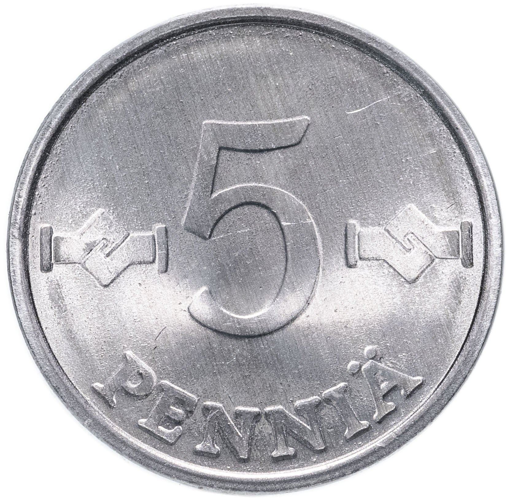 Finland Coin Finnish 5 Pennia | Saint Hannes Cross | KM45a | 1977 - 1990