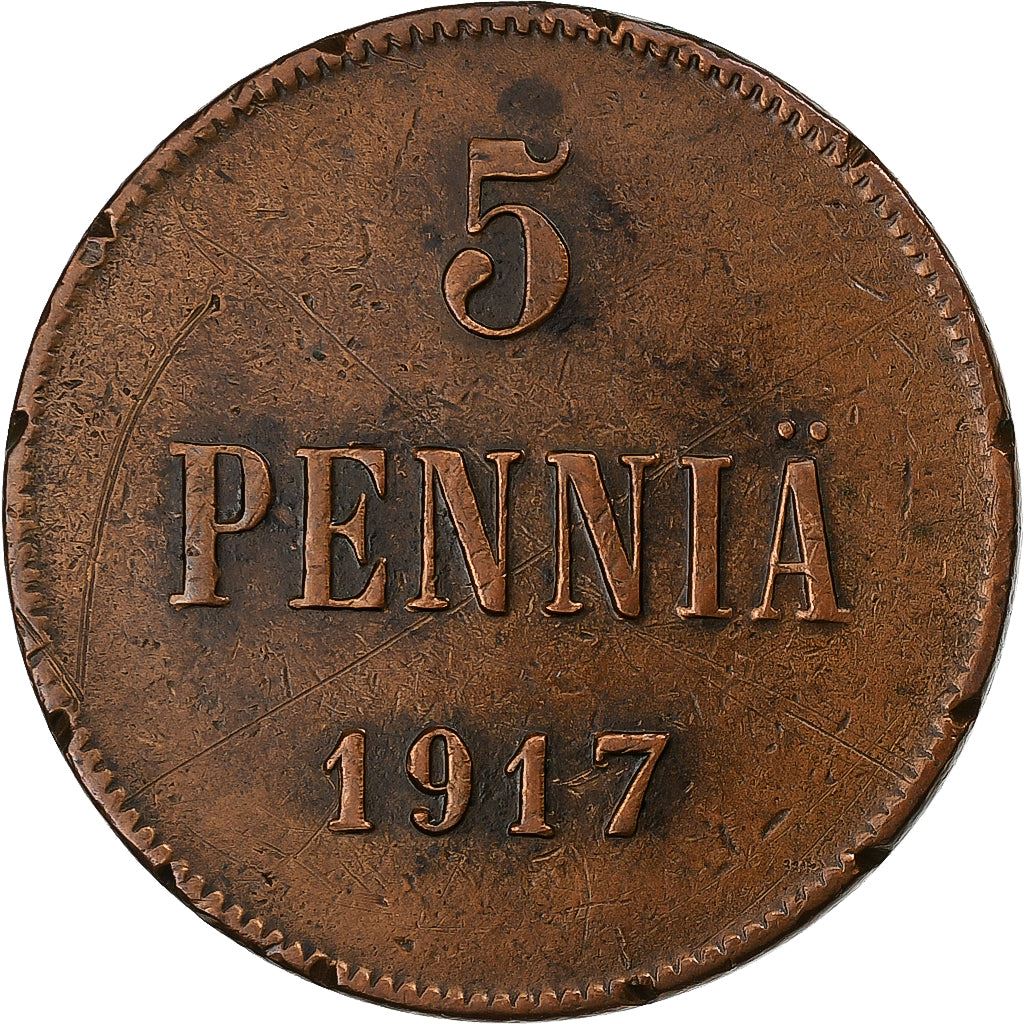 Finland | Finnish 5 Pennia Coin | Nikolai II | Civil War Coinage | Imperial Eagle | KM17 | 1917