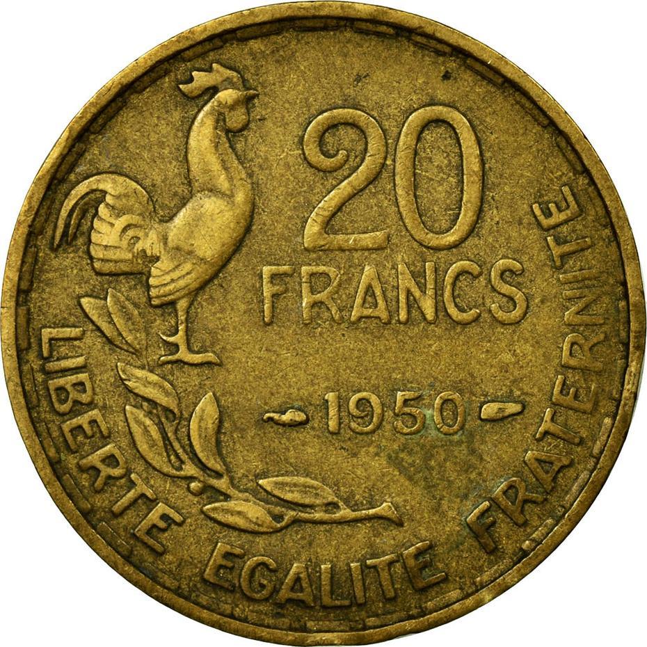 France | 20 Francs Coin | Rooster | Km:916 | 1950