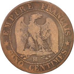 France | 5 Centimes Coin | Napoleon III | Eagle | Km:777 | 1853 - 1857