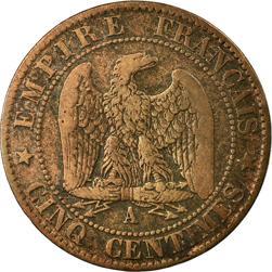 France | 5 Centimes Coin | Napoleon III | Eagle | Km:797 | 1861 - 1865