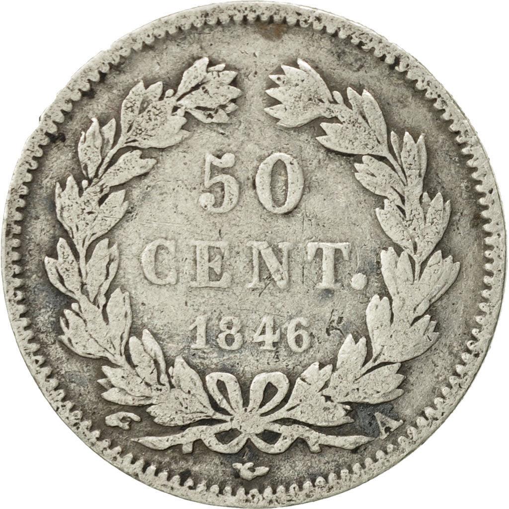 France | 50 Centimes Coin | LOUIS PHILIPPE I | Wreath | Km:768 | 1845 - 1848