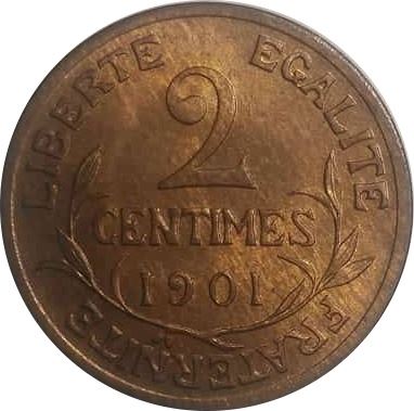 French 2 Centimes Coin | KM841 | France | 1898 - 1920