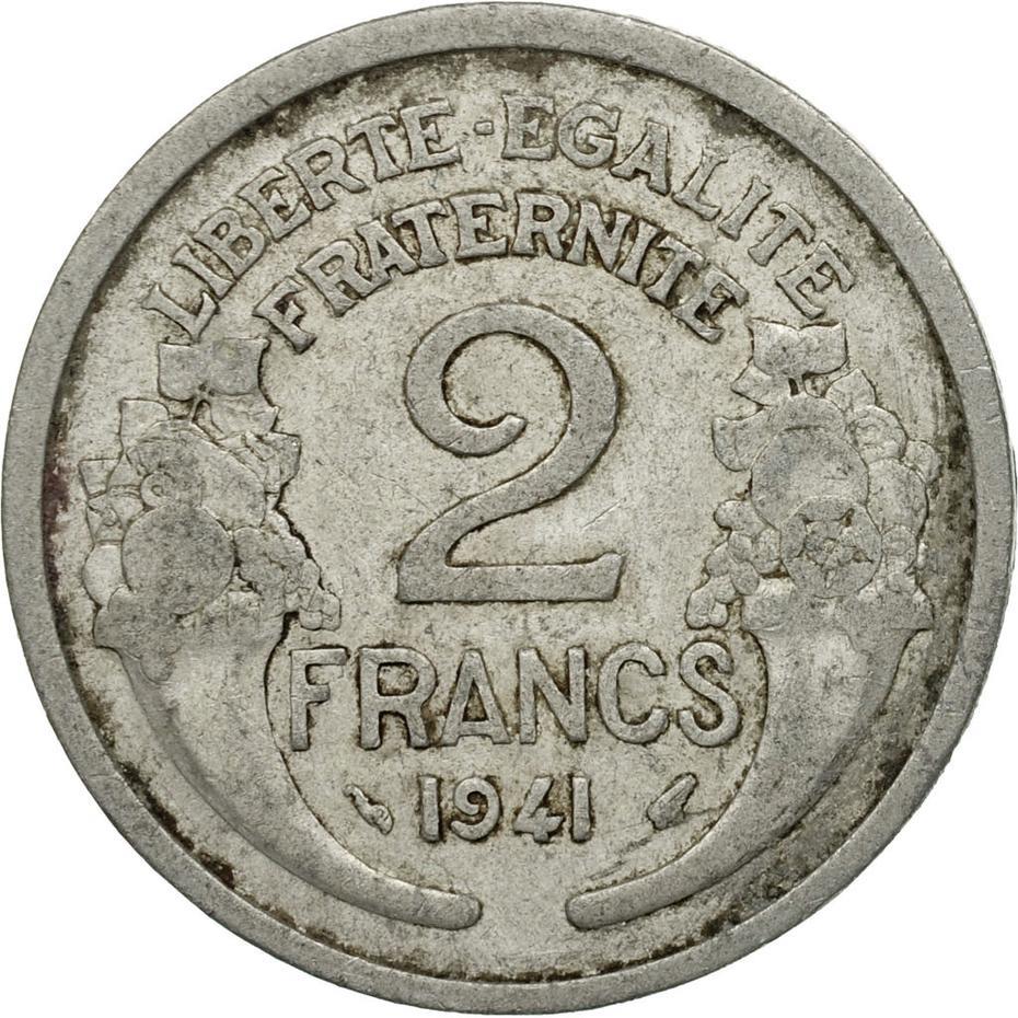 French 2 Francs Coin | KM886a | France | 1941 - 1959