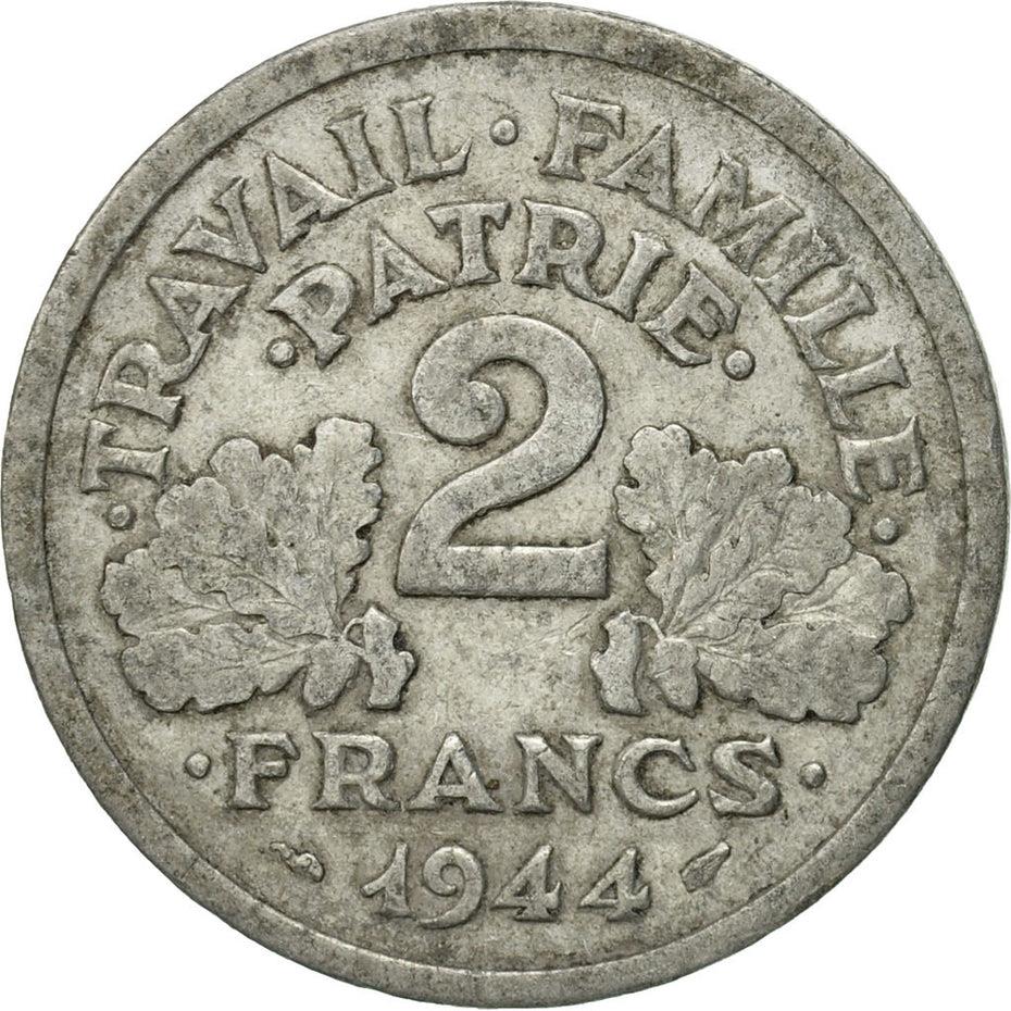 French 2 Francs Coin | KM904 | France | 1943 - 1944