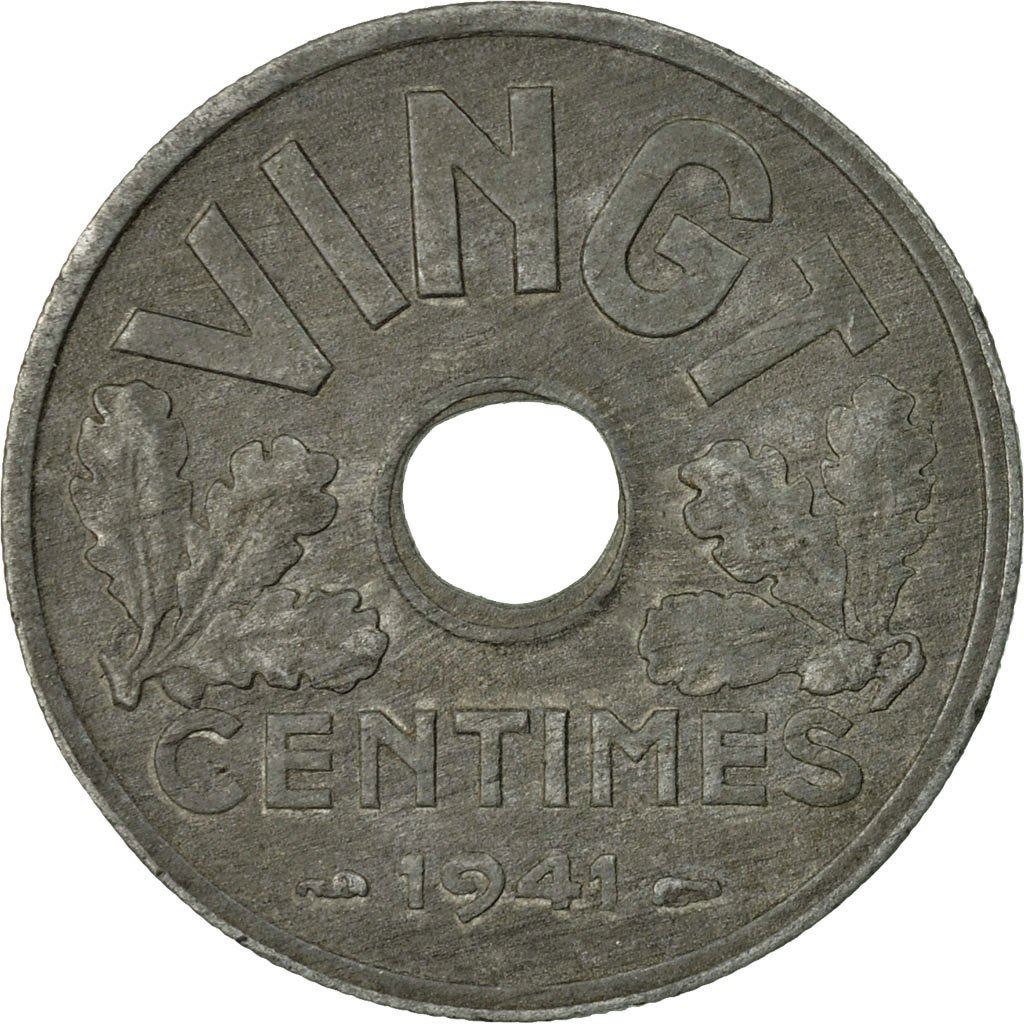 French | 20 Centimes Coin | Vichy French State | KM899 | France | 1941