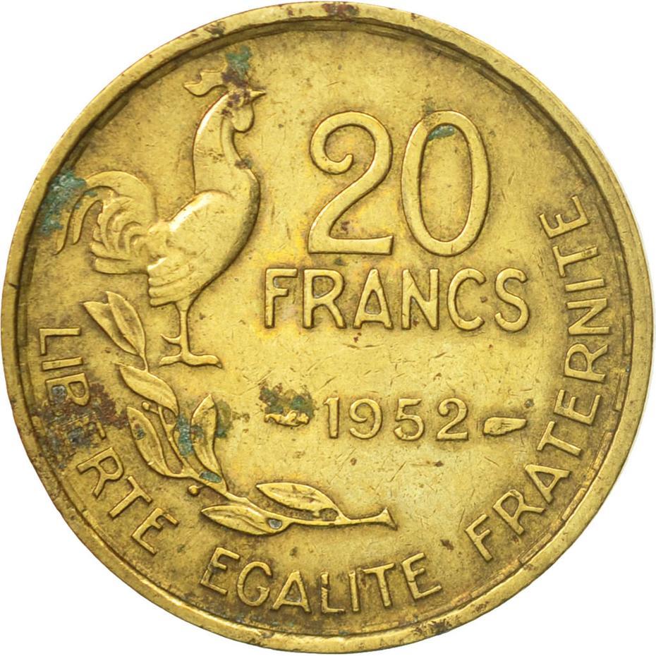 French | 20 Francs Coin | signature G GUIRAUD | KM917 | France | 1950 - 1954