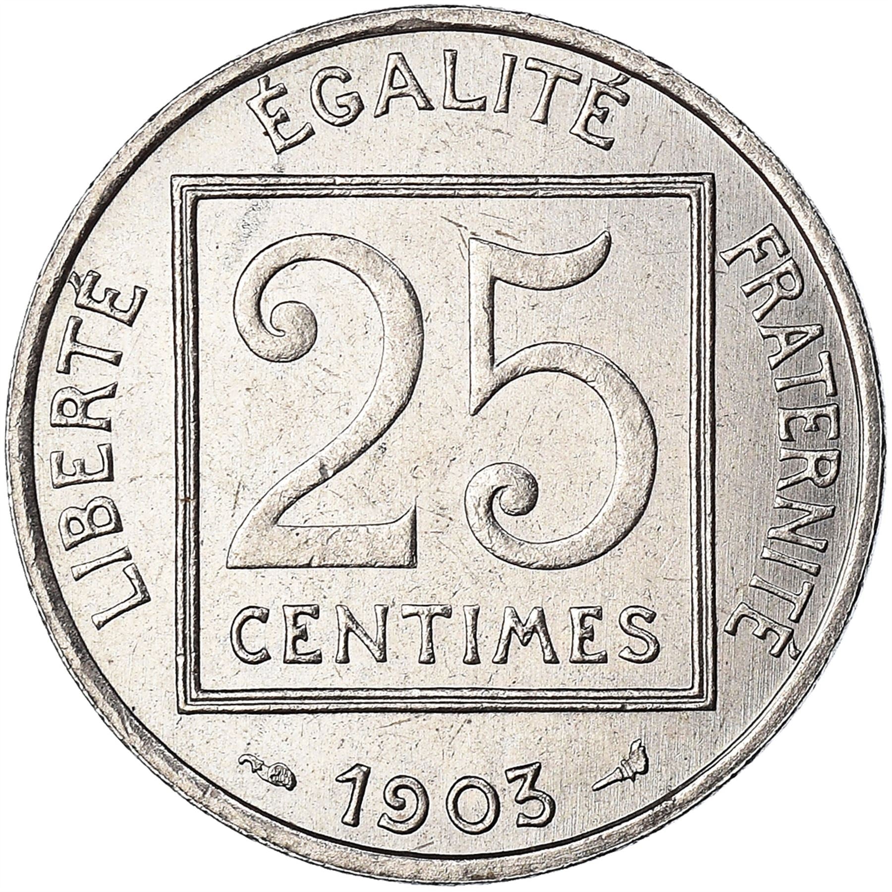 French 25 Centimes Coin | KM855 | France | 1903 - 1904