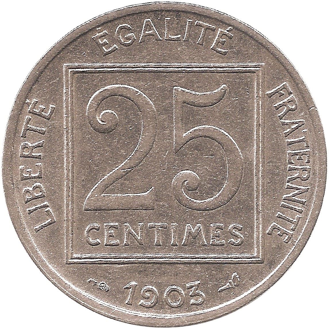 French 25 Centimes Coin | KM855 | France | 1903 - 1904