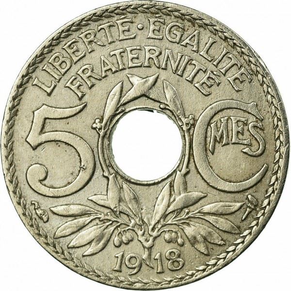 French 5 Centimes Coin | KM865a | France | 1917 - 1920