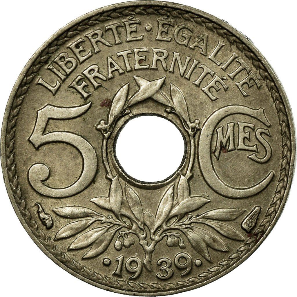 French 5 Centimes Coin | KM875a | France | 1938 - 1939