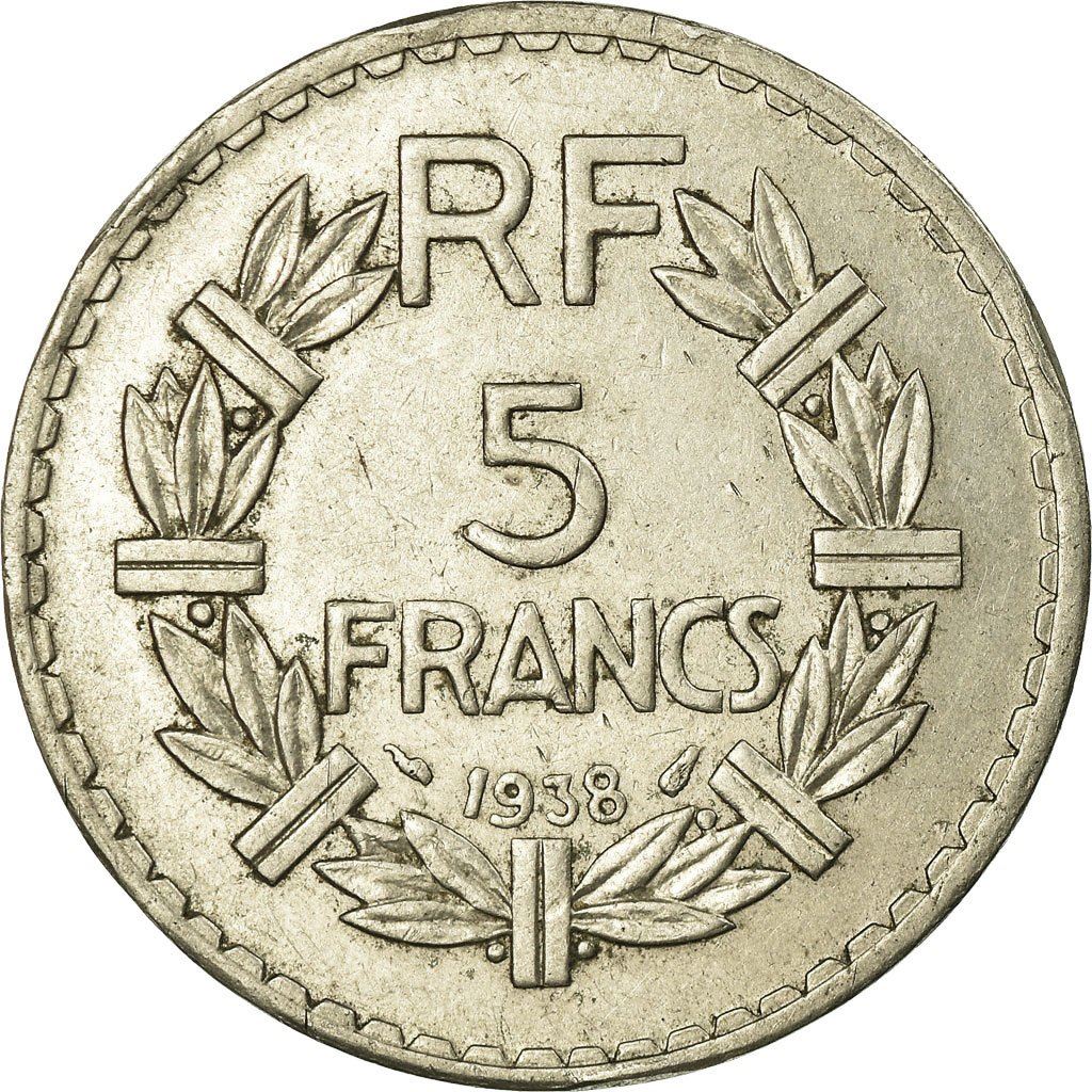 French 5 Francs Coin | KM888 | France | 1933 - 1939