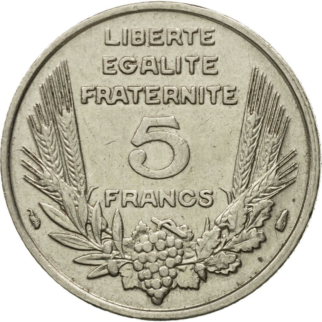 French 5 Francs Coin | Third Republic Bazor | KM887 | France | 1933