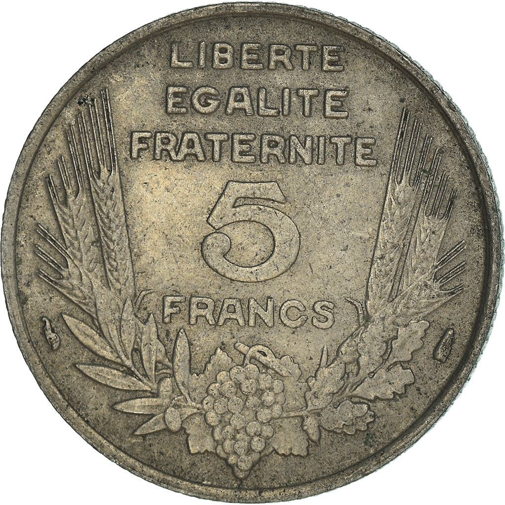 French 5 Francs Coin | Third Republic Bazor | KM887 | France | 1933