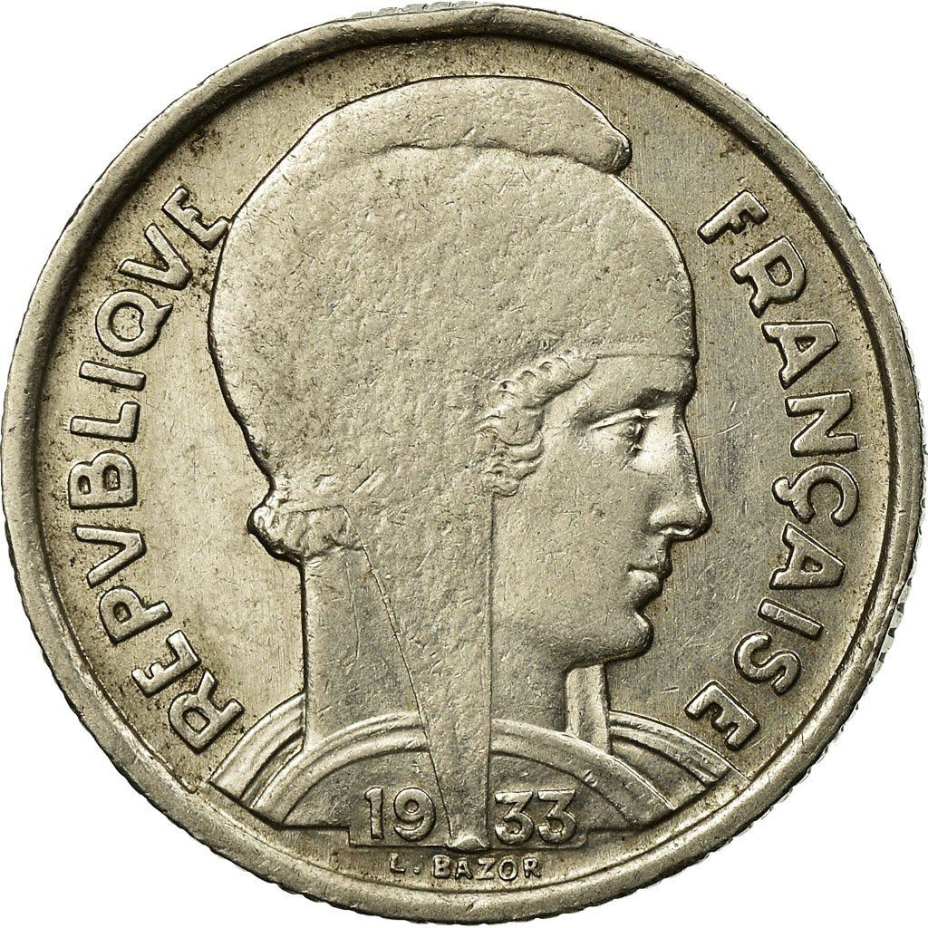 French 5 Francs Coin | Third Republic Bazor | KM887 | France | 1933