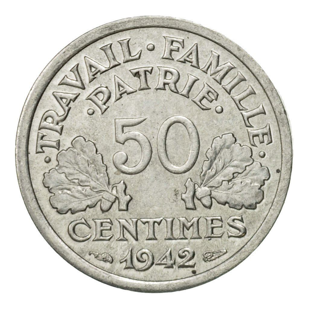 French 50 Centimes Coin | KM914.1 | France | 1942 - 1943