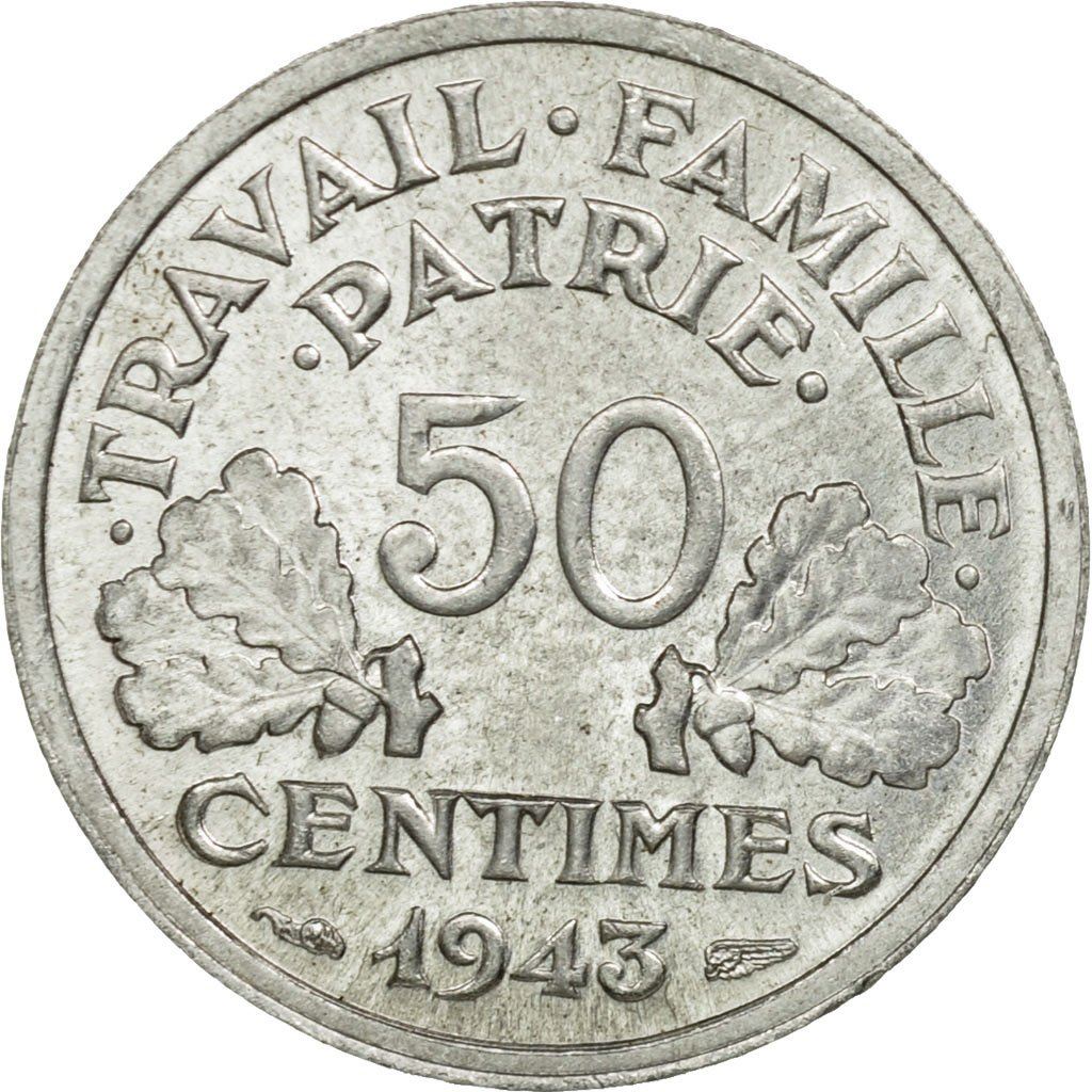 French 50 Centimes Coin | KM914.1 | France | 1942 - 1943