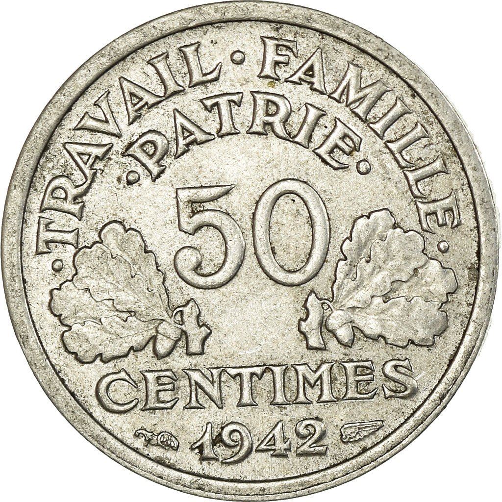 French 50 Centimes Coin | KM914.1 | France | 1942 - 1943