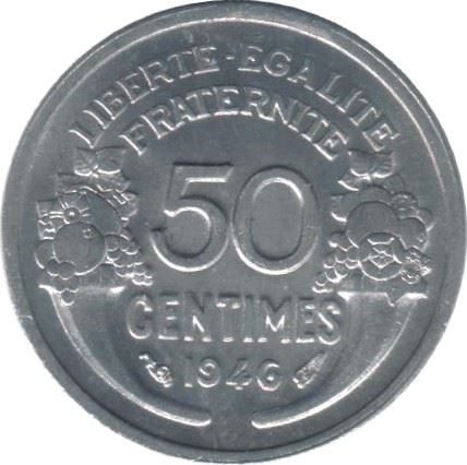 French 50 Centimes Coin | heavy type | KM894a | France | 1941 - 1947