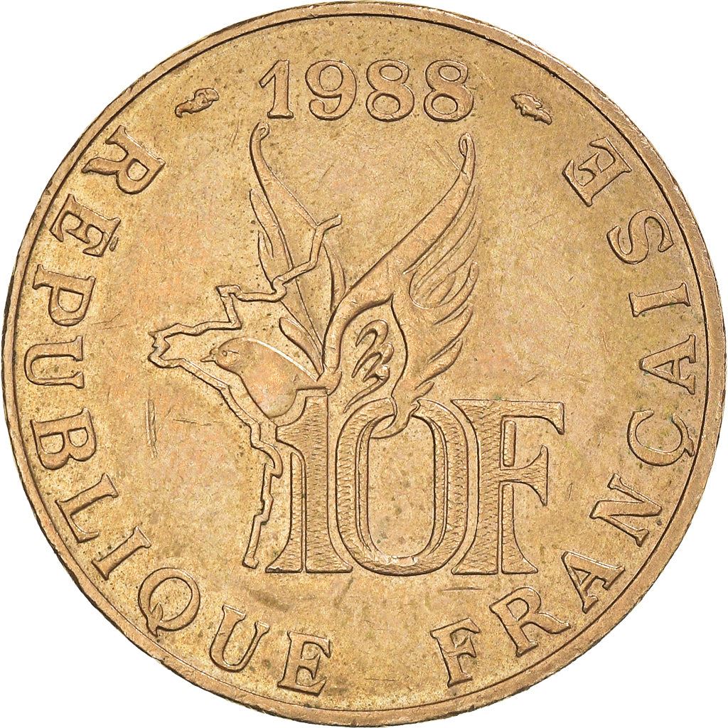 French Coin 10 Francs | Roland Garros | Bird | Plane | KM965 | France | 1988