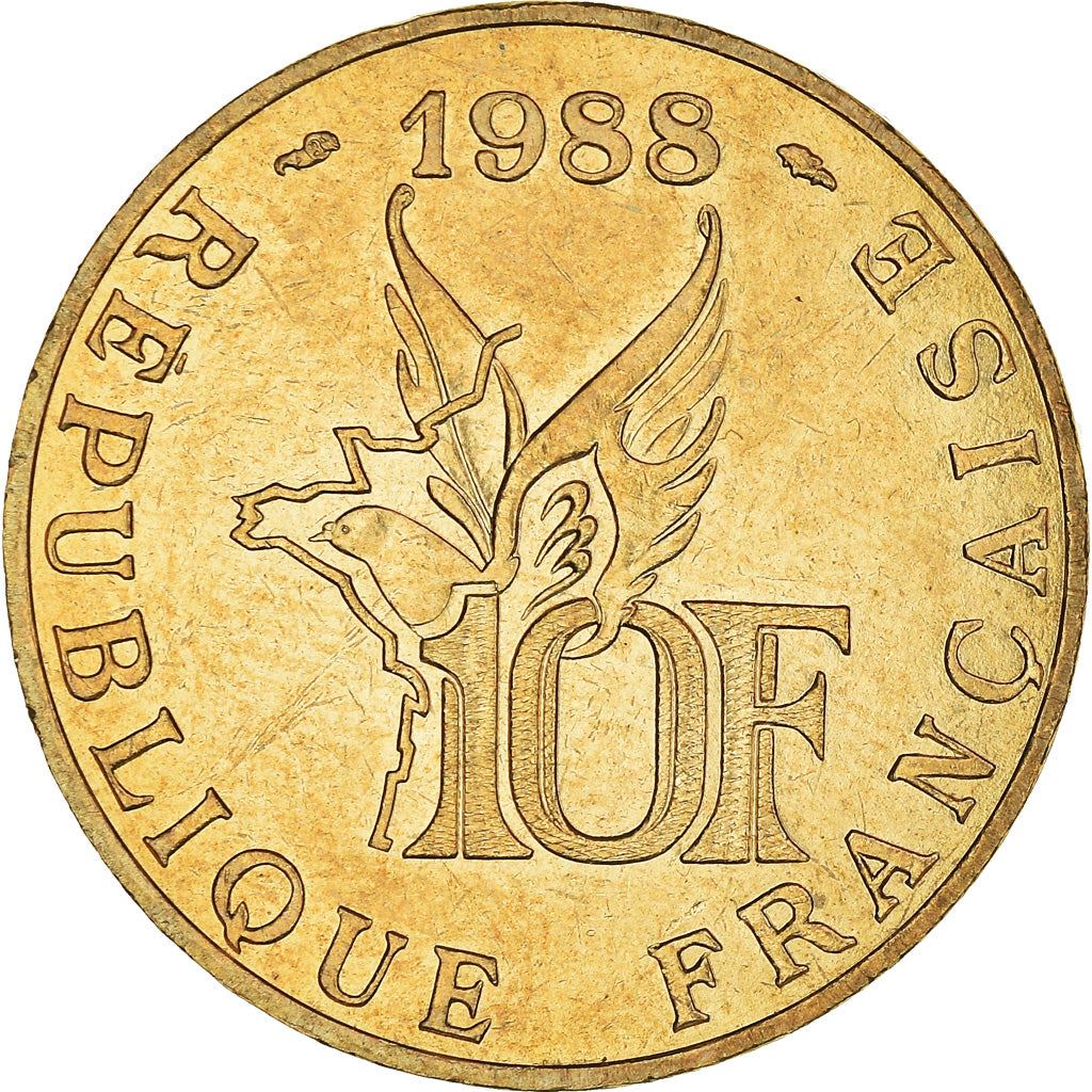 French Coin 10 Francs | Roland Garros | Bird | Plane | KM965 | France | 1988