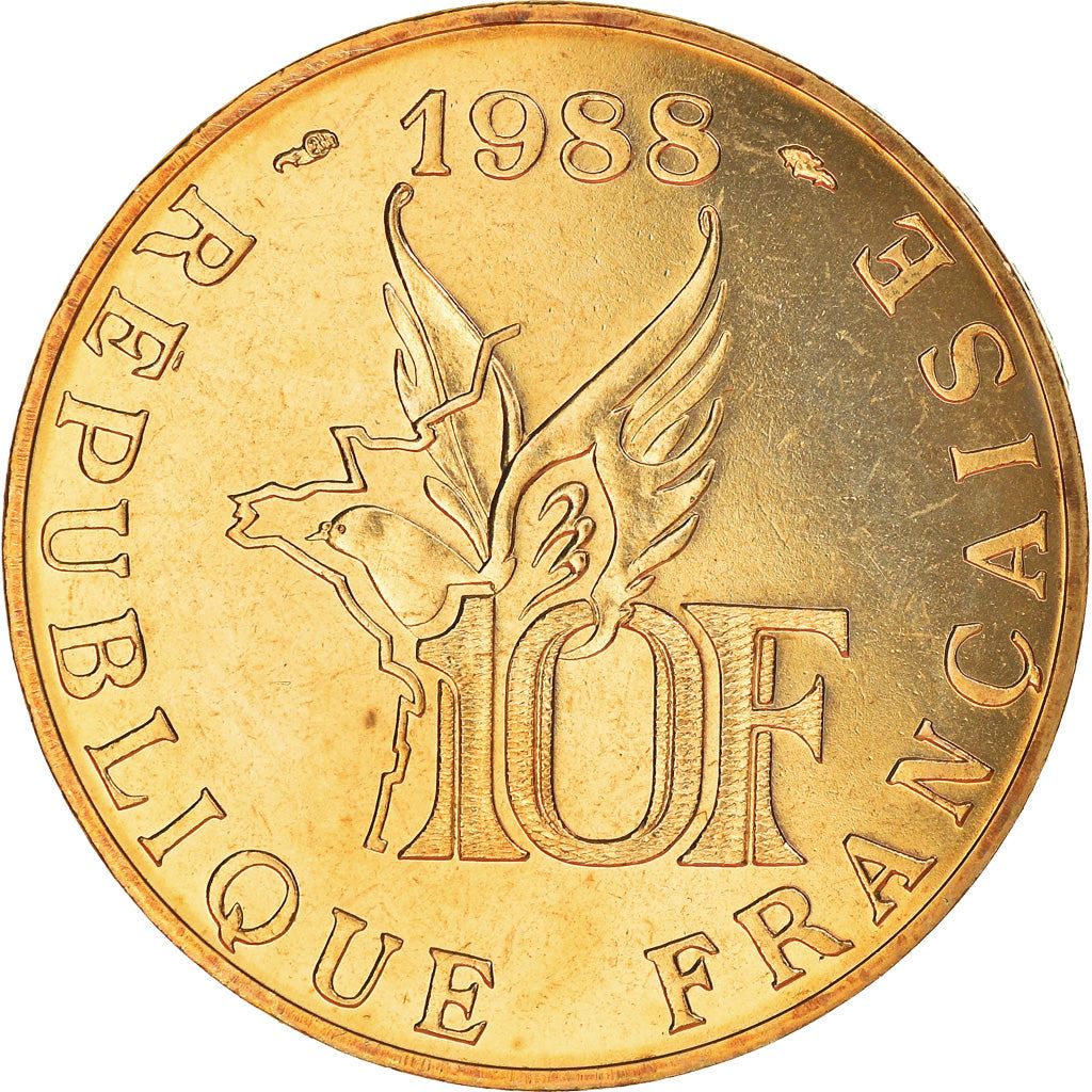 French Coin 10 Francs | Roland Garros | Bird | Plane | KM965 | France | 1988