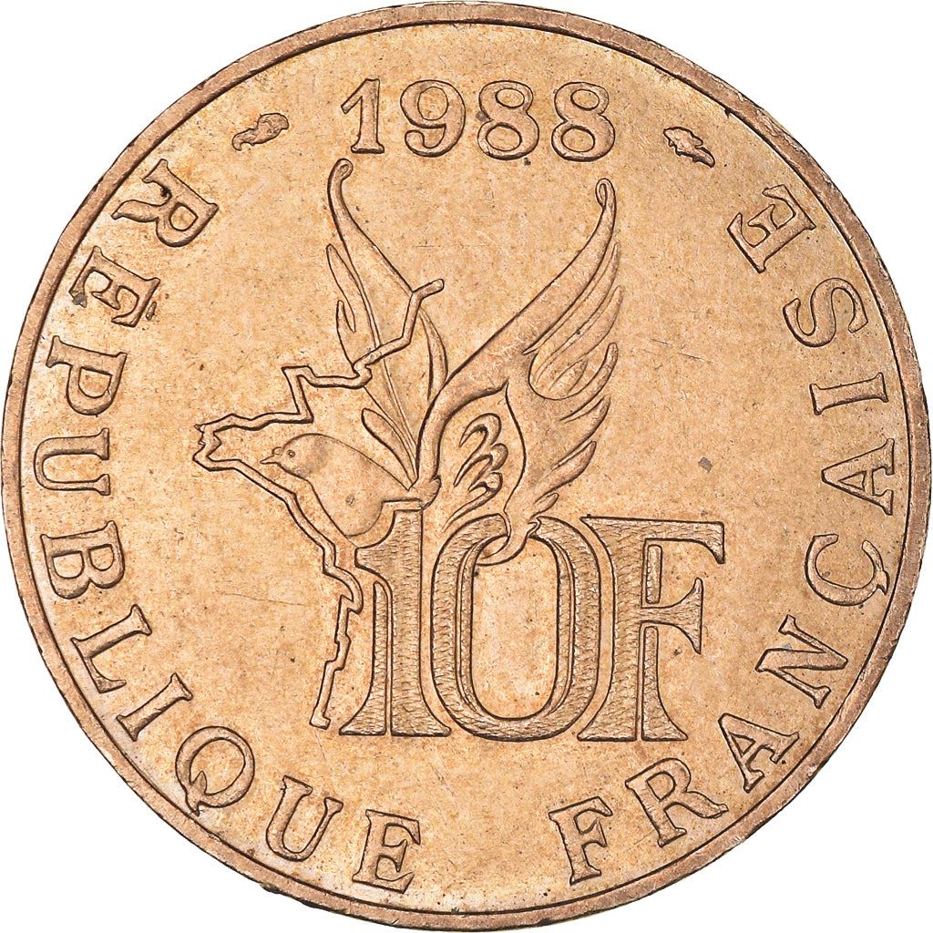 French Coin 10 Francs | Roland Garros | Bird | Plane | KM965 | France | 1988