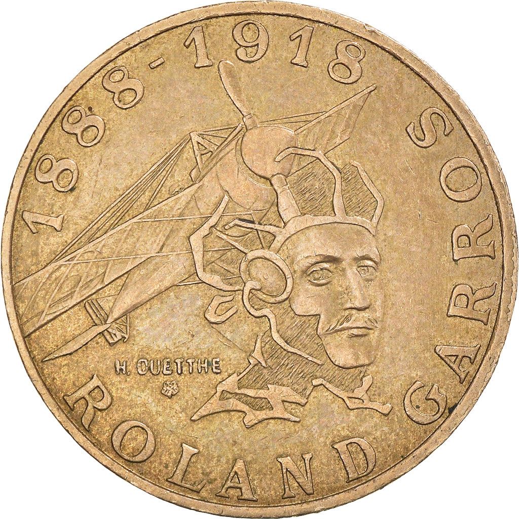 French Coin 10 Francs | Roland Garros | Bird | Plane | KM965 | France | 1988