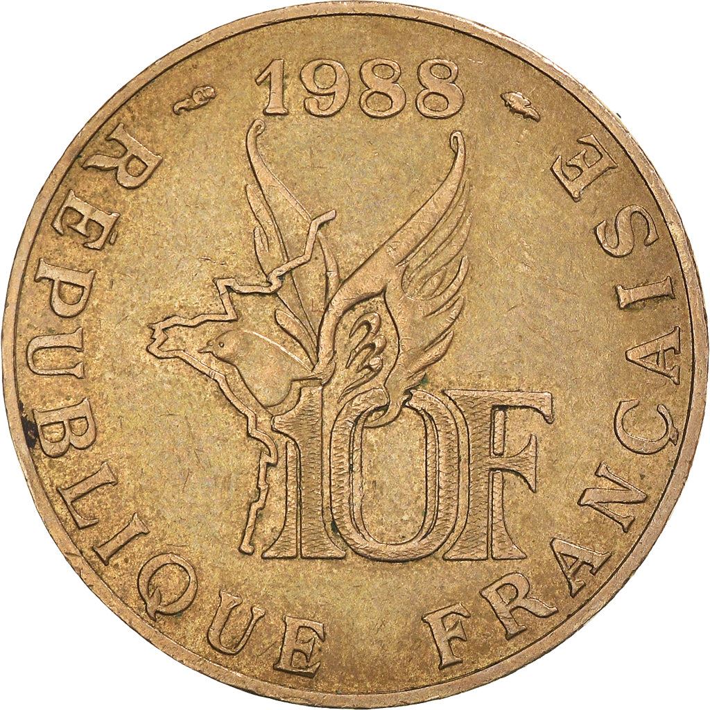 French Coin 10 Francs | Roland Garros | Bird | Plane | KM965 | France | 1988