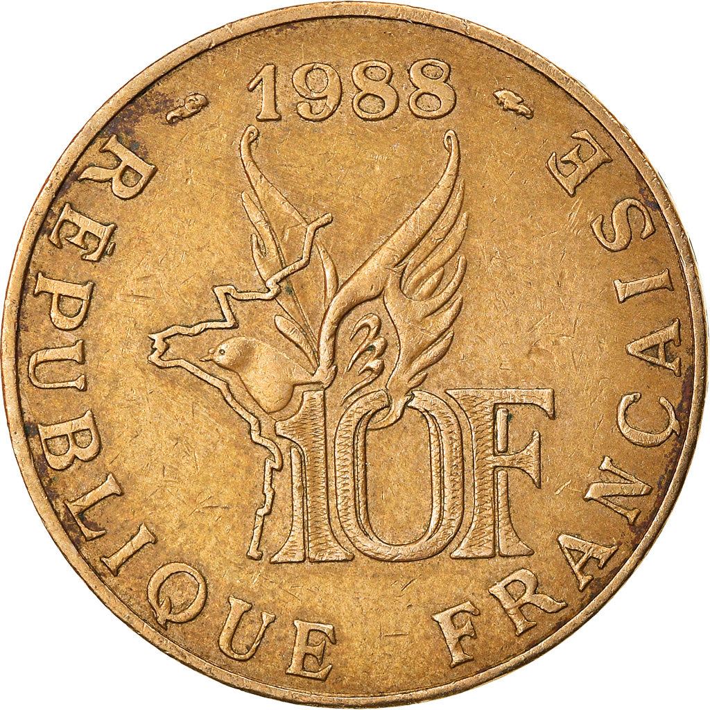 French Coin 10 Francs | Roland Garros | Bird | Plane | KM965 | France | 1988