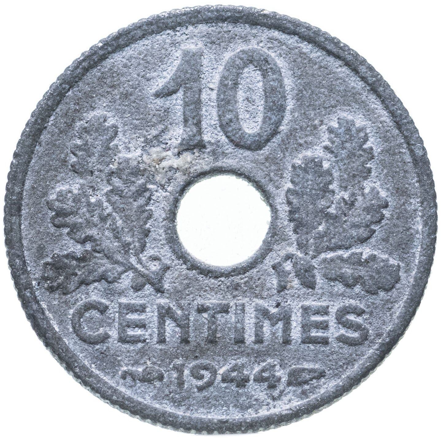 French Coin 20 Centimes | Vichy French State, Zinc, 20, light type | KM900.2 | France | 1943 - 1944