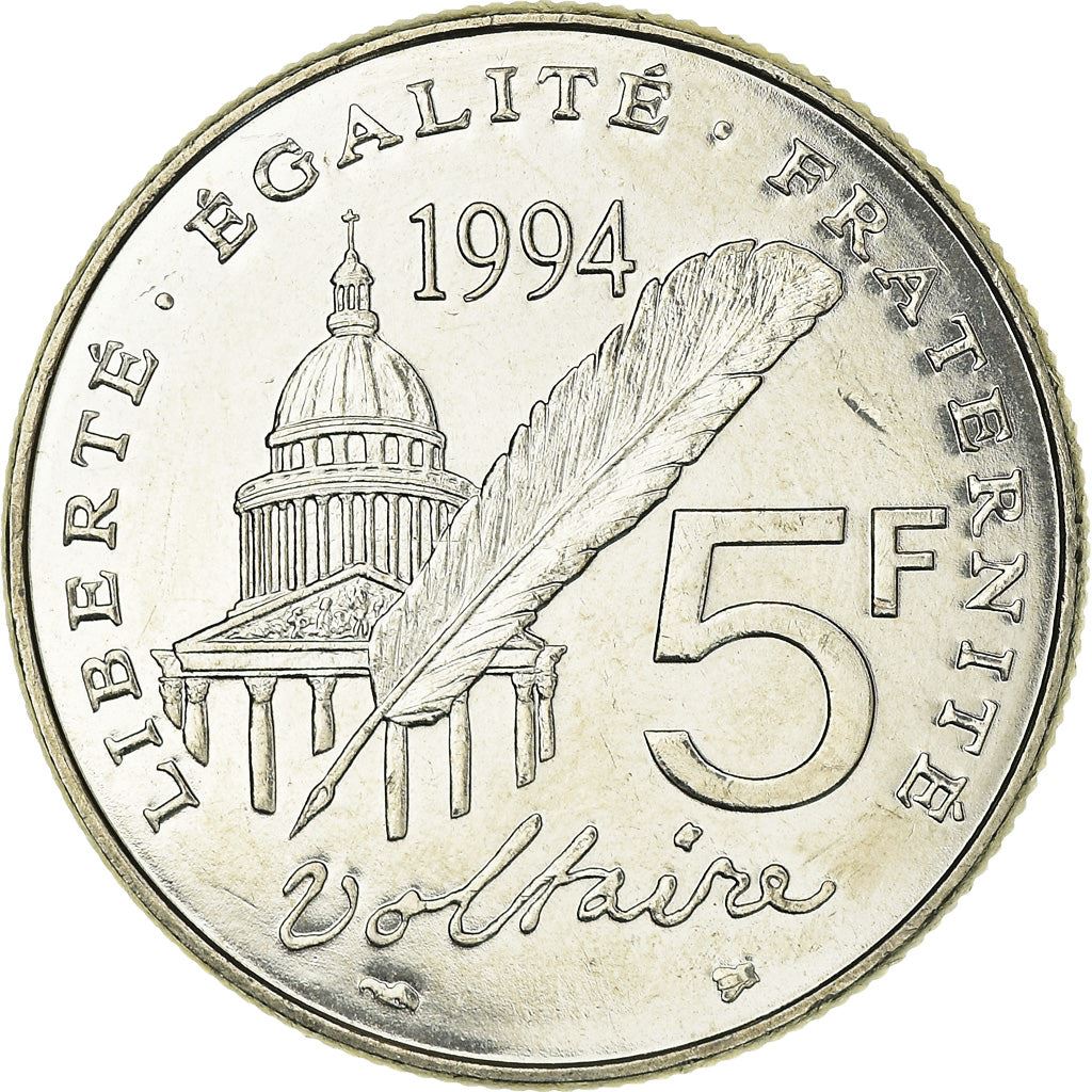 French Coin 5 Francs | Voltaire | KM1063 | France | 1994