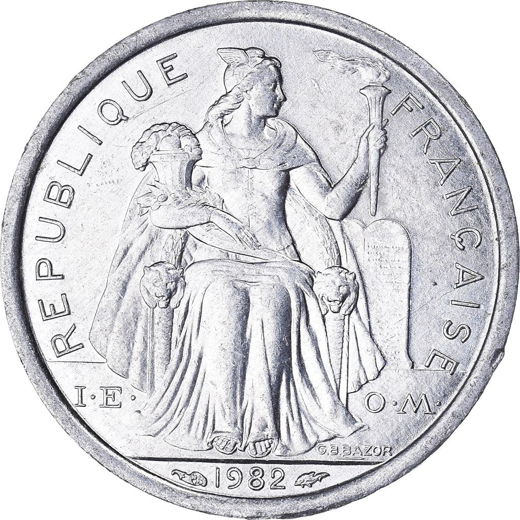 French Polynesia Coin French Polynesian 1 Franc | Liberty Sitting | Throne | Palm Tree | Sailboat | KM11 | 1975 - 2020