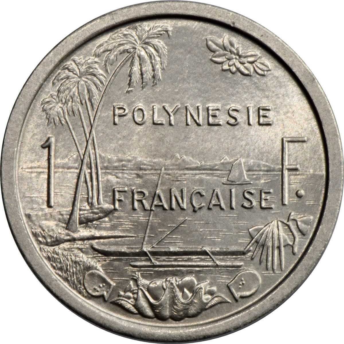 French Polynesia Coin French Polynesian 1 Franc | Liberty Sitting | Throne | Palm Tree | Sailboat | KM2 | 1965