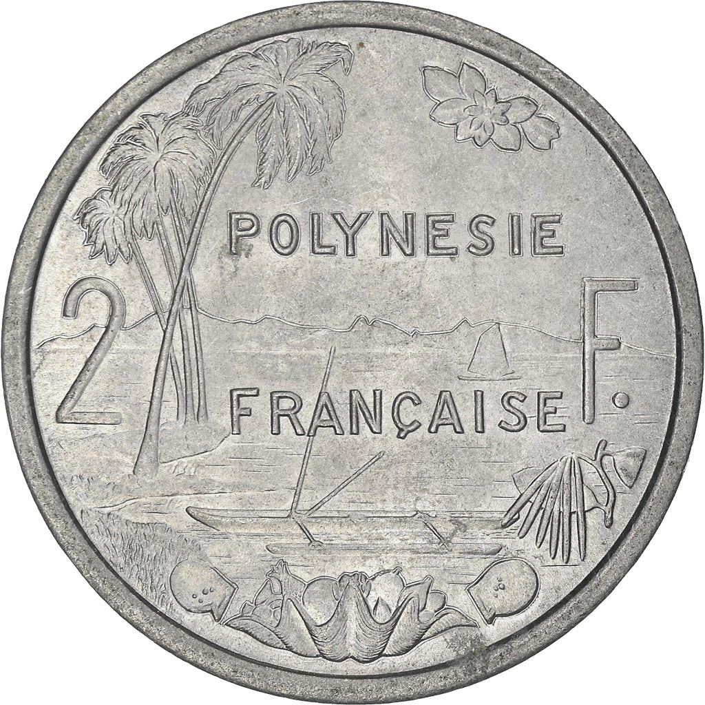 French Polynesia Coin French Polynesian 2 Francs | Liberty Sitting | Throne | Palm Tree | Sailboat | KM10 | 1973 - 2020