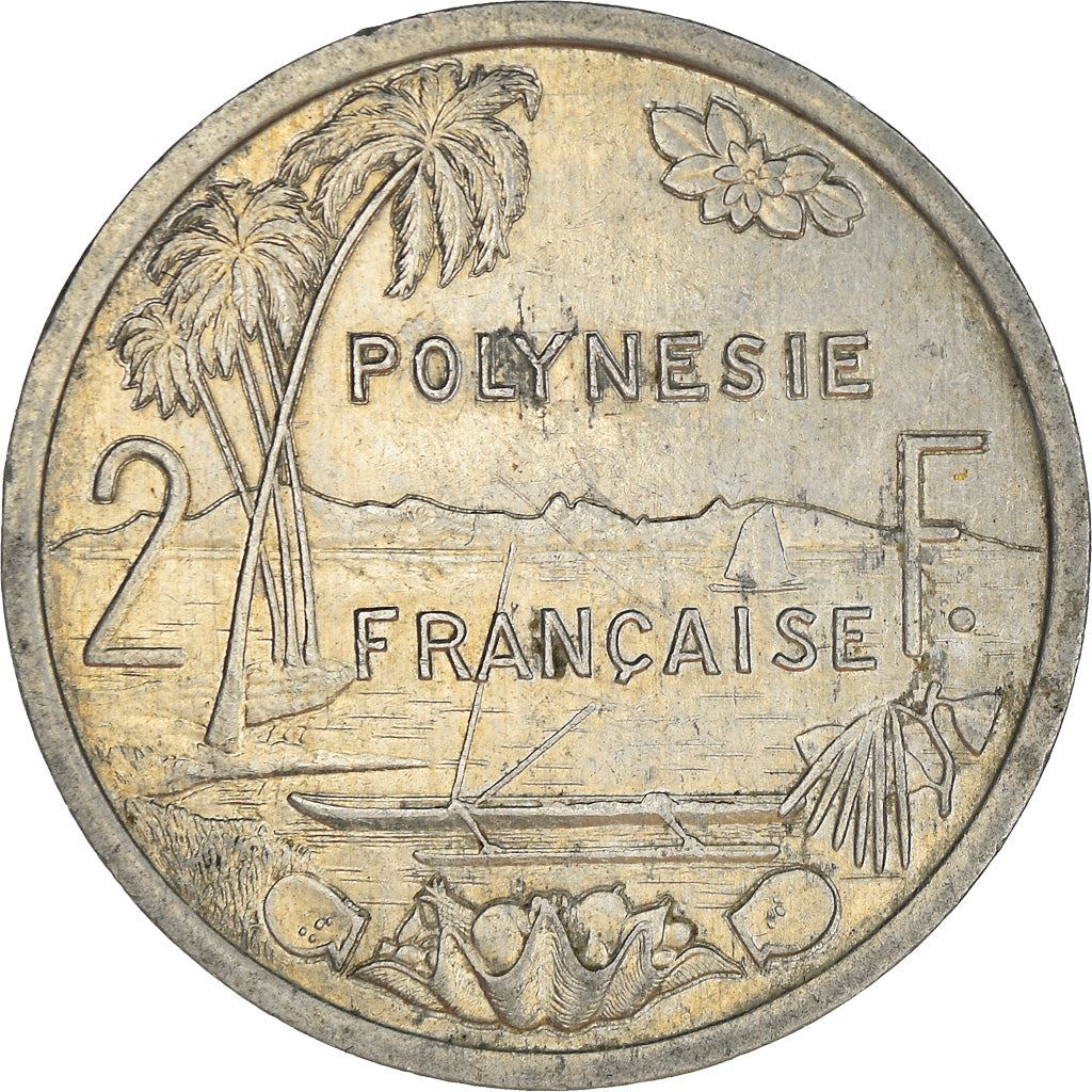 French Polynesia Coin French Polynesian 2 Francs | Liberty Sitting | Throne | Palm Tree | Sailboat | KM10 | 1973 - 2020