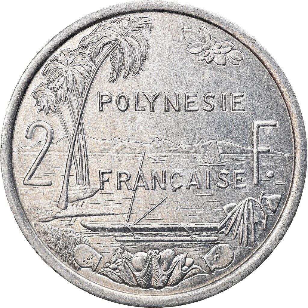 French Polynesia Coin French Polynesian 2 Francs | Liberty Sitting | Throne | Palm Tree | Sailboat | KM10 | 1973 - 2020