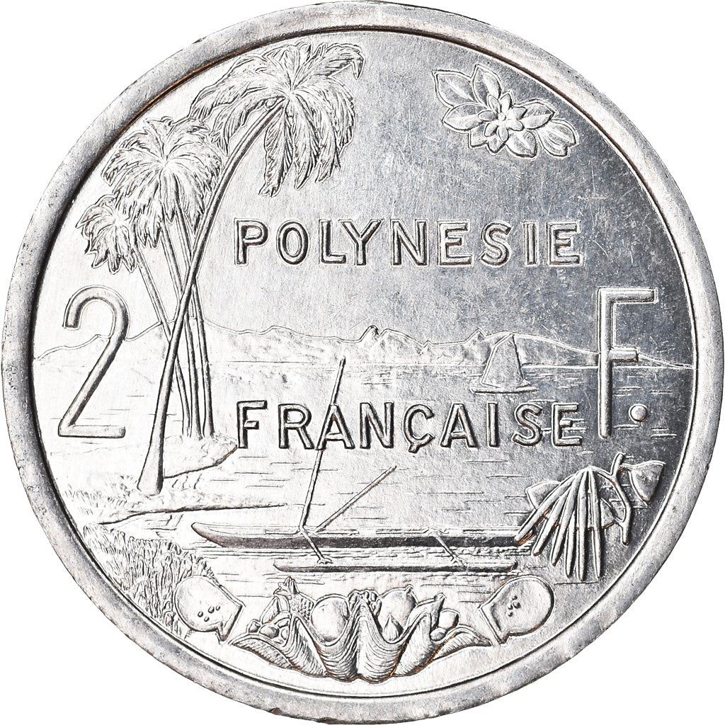 French Polynesia Coin French Polynesian 2 Francs | Liberty Sitting | Throne | Palm Tree | Sailboat | KM10 | 1973 - 2020