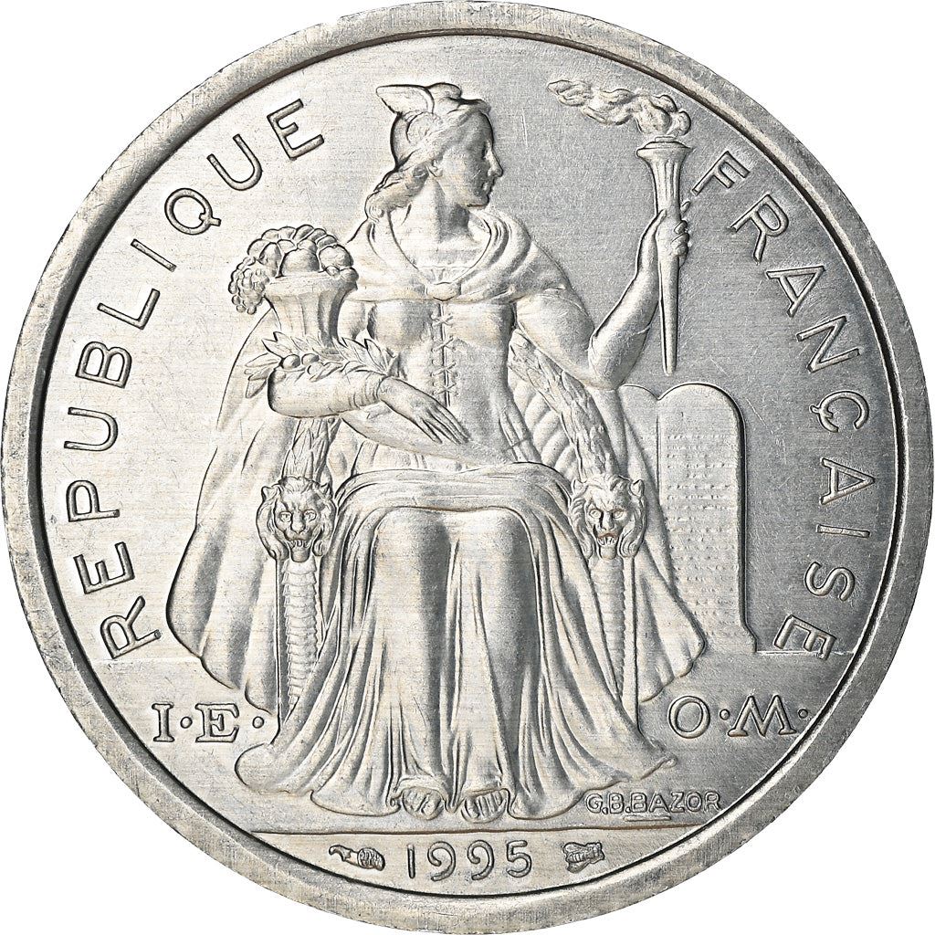 French Polynesia Coin French Polynesian 2 Francs | Liberty Sitting | Throne | Palm Tree | Sailboat | KM10 | 1973 - 2020