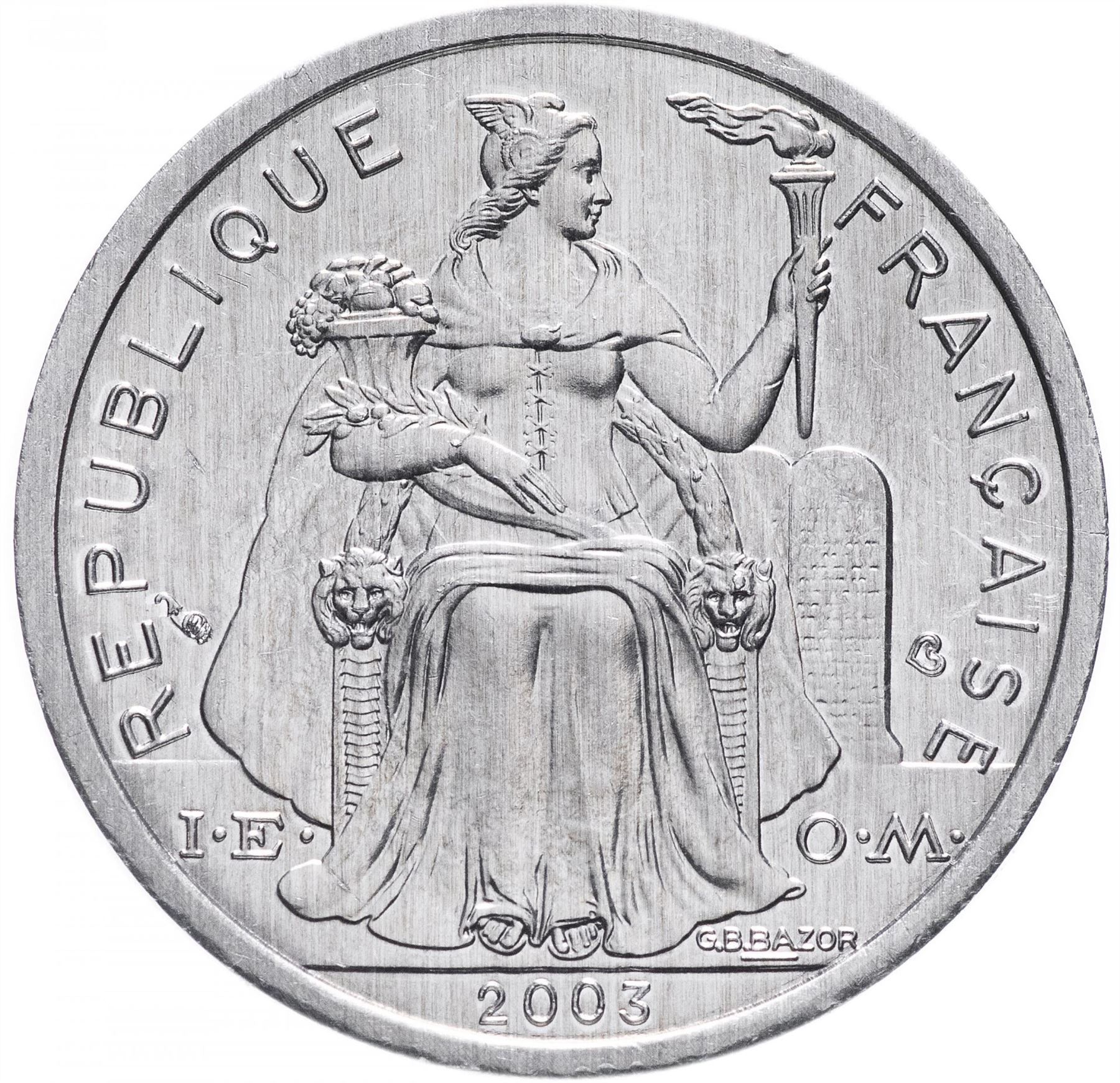 French Polynesia Coin French Polynesian 2 Francs | Liberty Sitting | Throne | Palm Tree | Sailboat | KM10 | 1973 - 2020