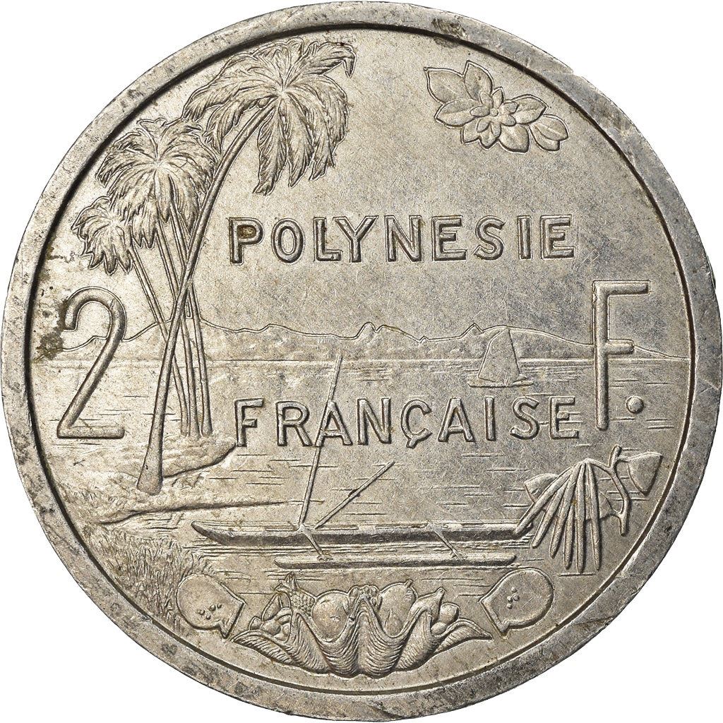 French Polynesia Coin French Polynesian 2 Francs | Liberty Sitting | Throne | Palm Tree | Sailboat | KM10 | 1973 - 2020