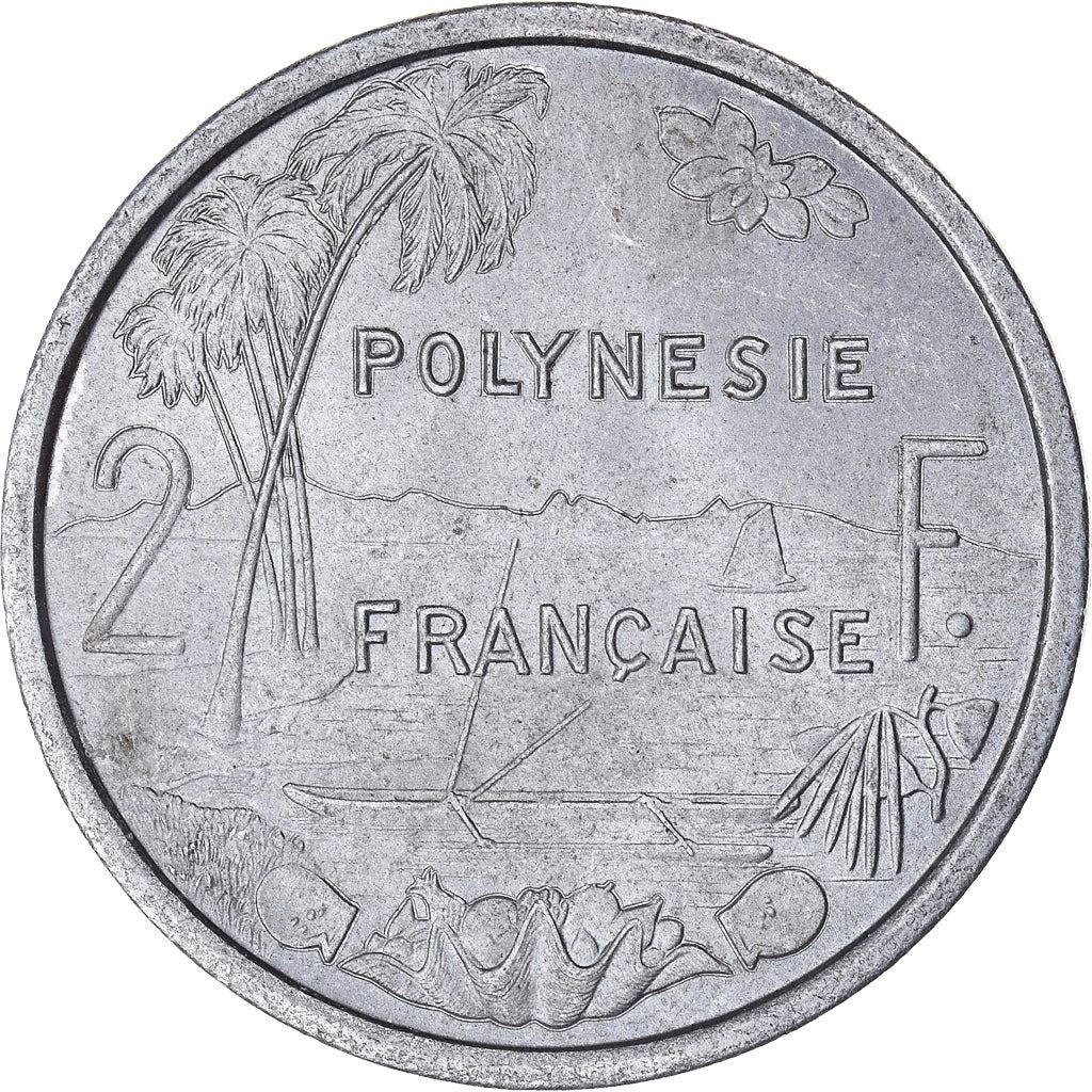 French Polynesia Coin French Polynesian 2 Francs | Liberty Sitting | Throne | Palm Tree | Sailboat | KM10 | 1973 - 2020