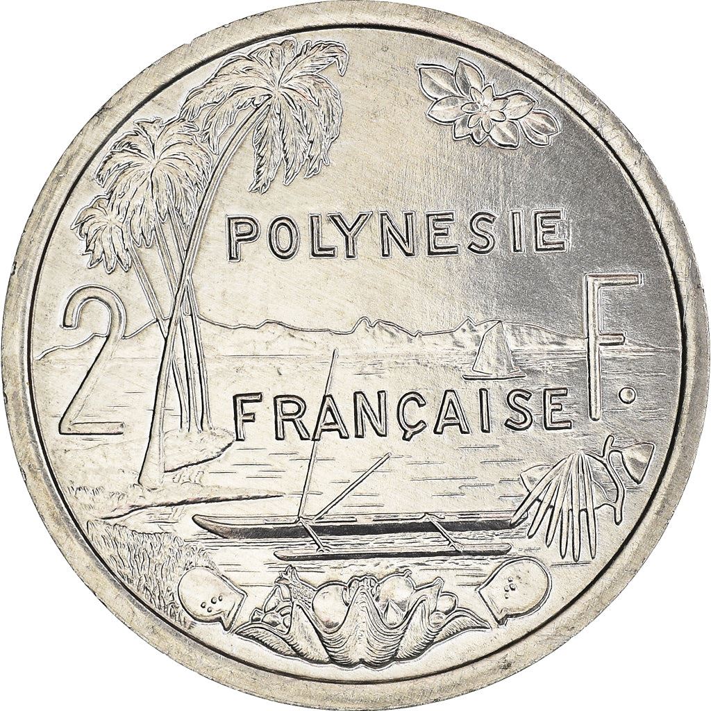 French Polynesia Coin French Polynesian 2 Francs | Liberty Sitting | Throne | Palm Tree | Sailboat | KM10 | 1973 - 2020