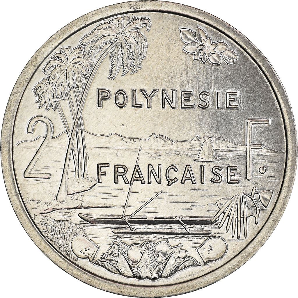 French Polynesia Coin French Polynesian 2 Francs | Liberty Sitting | Throne | Palm Tree | Sailboat | KM10 | 1973 - 2020