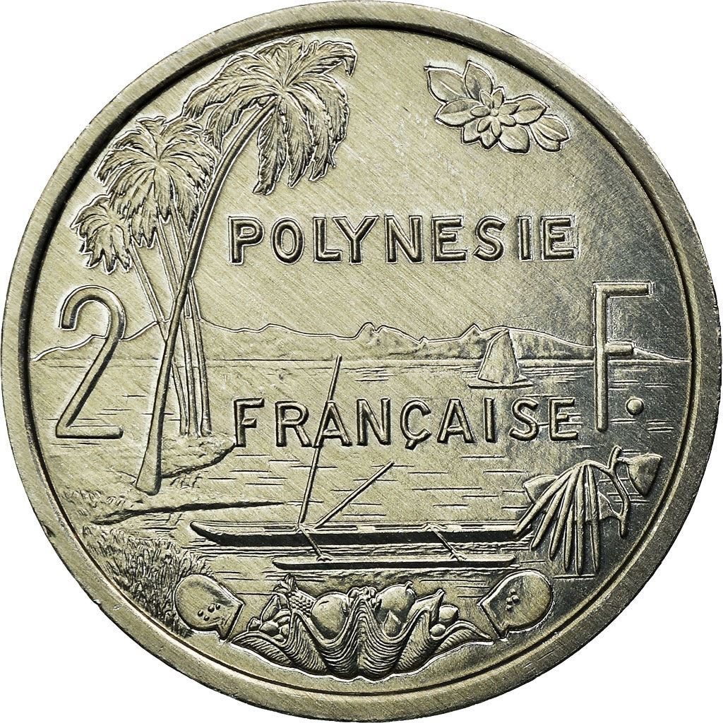 French Polynesia Coin French Polynesian 2 Francs | Liberty Sitting | Throne | Palm Tree | Sailboat | KM10 | 1973 - 2020